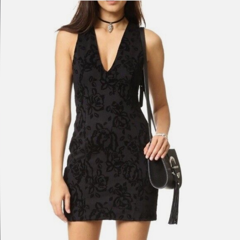 Free People Velvet V-neck Bodycon Black Jacquard Dress